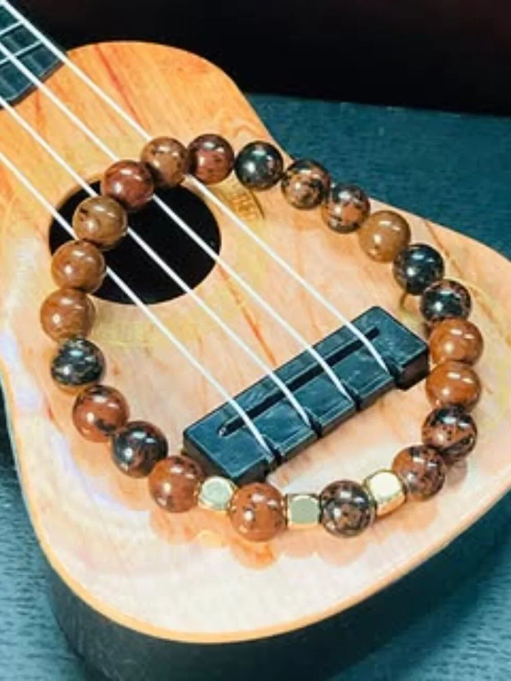 Golden Earth – Mahogany Obsidian Bracelet with 18K Gold Square Beads